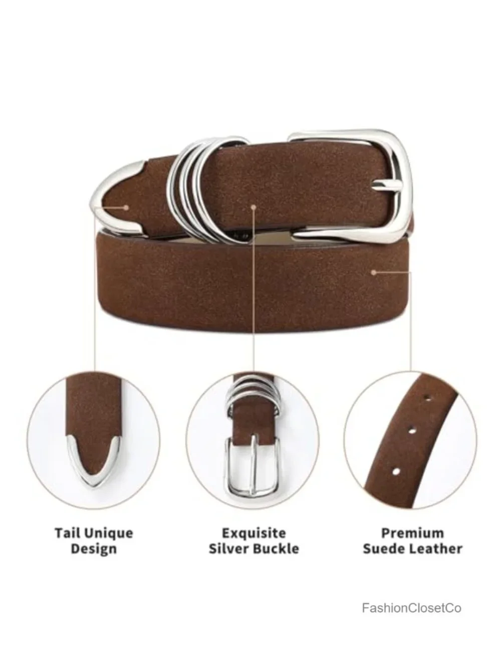 Women's Suede Leather Belt with Metal Buckle - Retro Vintage Waist Accessory